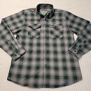 Dixxon Flannel Shirt The Bixby 1 Mens M Gray Green Plaid Long Sleeve Pearl Snap
